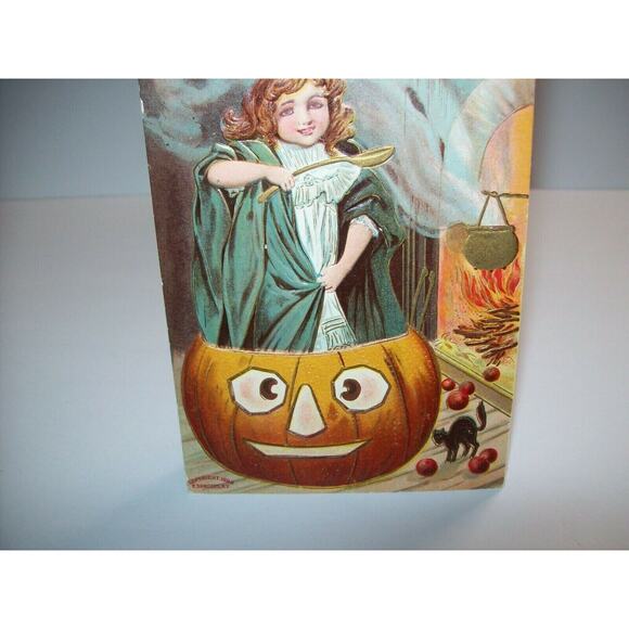 Halloween Fantasy Postcard Sanders Original Embossed Witch Howard Kansas 1909 - Picture 3 of 5